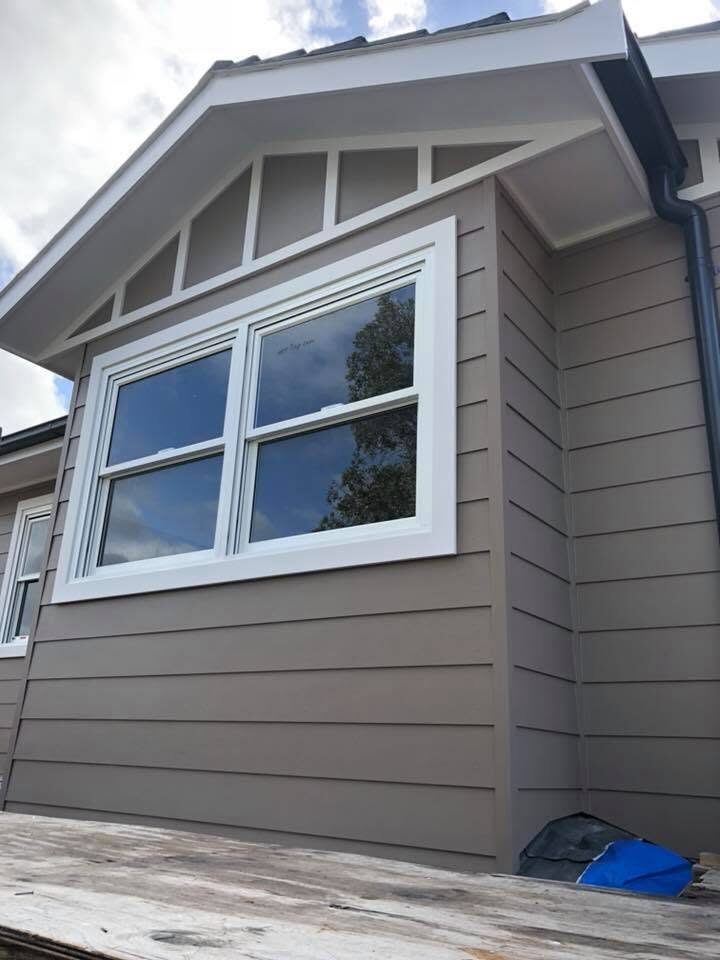 Weatherboard gable detail, Warm greige cladding, by Luxe Effects