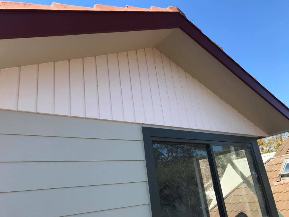 Gable vent and trim, White and red tile, by Luxe Effects
